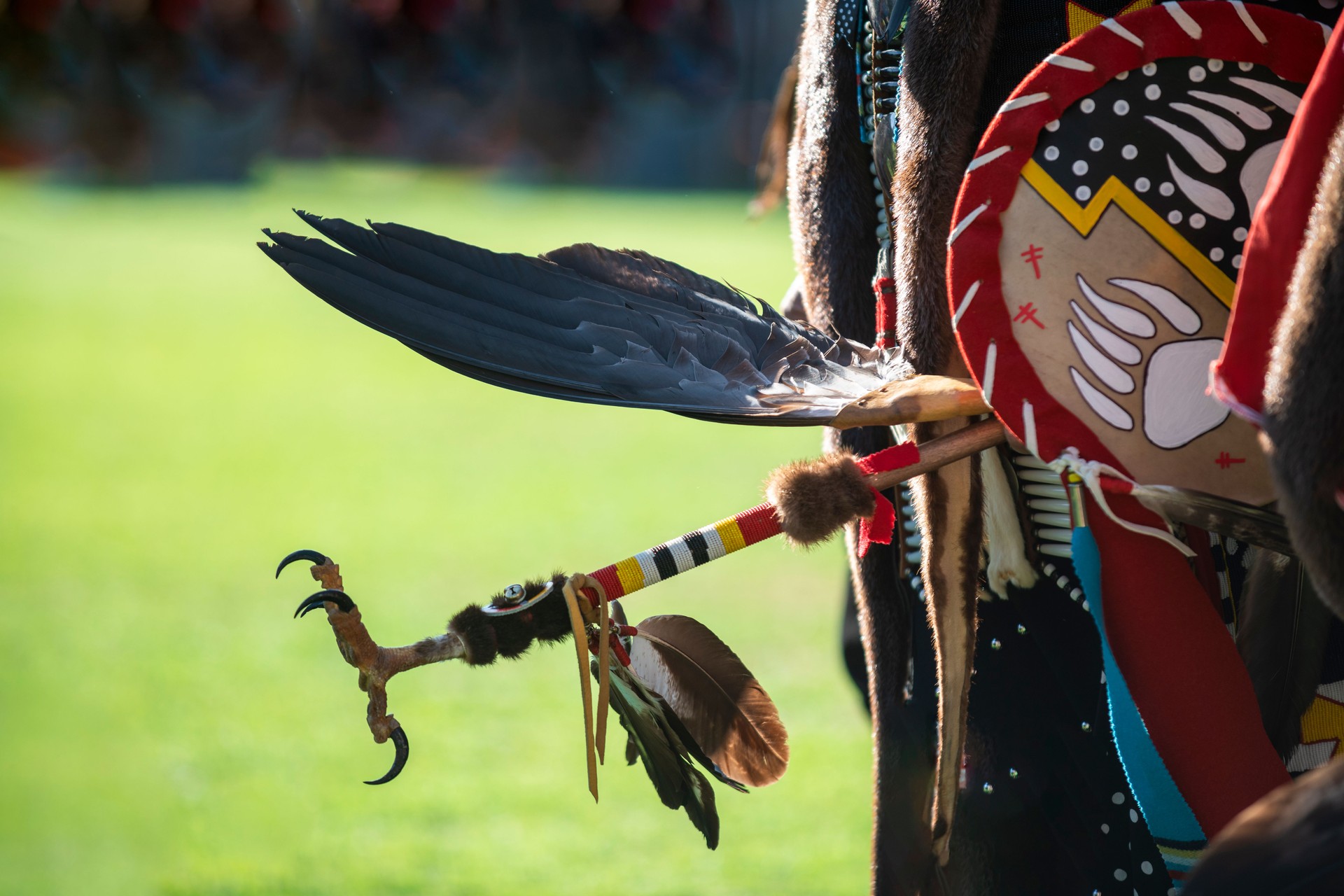 A Native American dancer performs at a Powwow